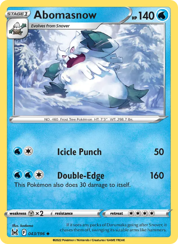 Abomasnow Uncommon Pokemon card #043 from Lost Origin