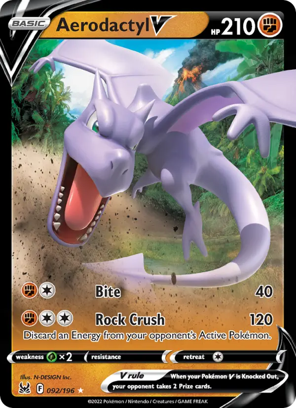 Aerodactyl V Holo Rare V Pokemon card #092 from Lost Origin