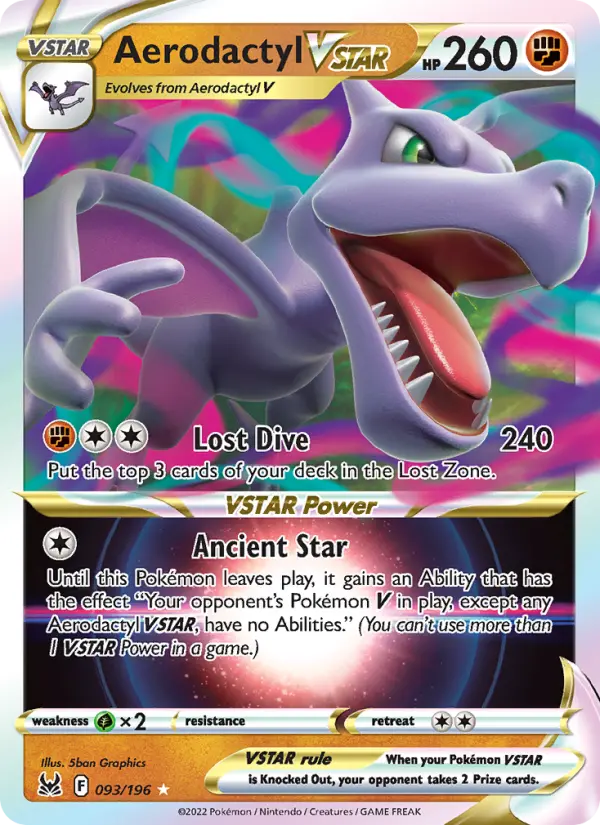 Aerodactyl VSTAR Holo Rare VSTAR Pokemon card #093 from Lost Origin