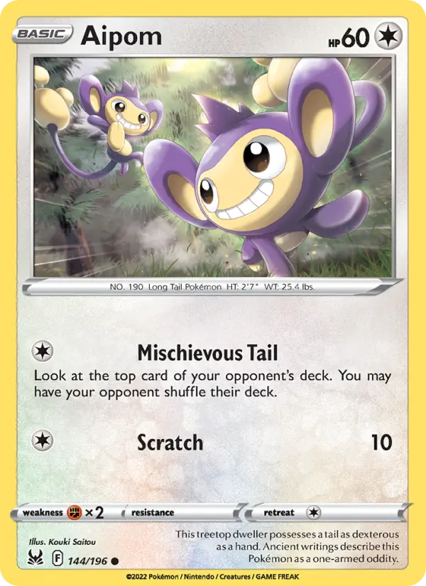 Aipom Common Pokemon card #144 from Lost Origin