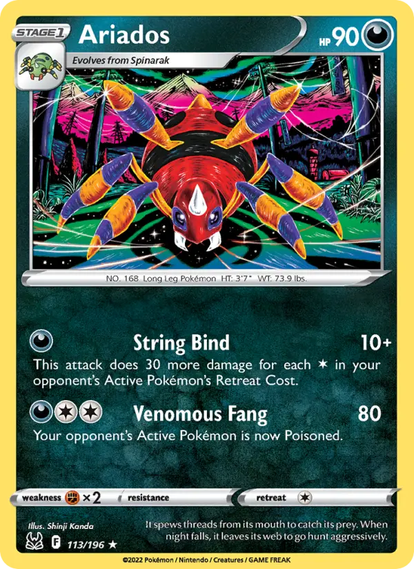 Ariados Rare Pokemon card #113 from Lost Origin
