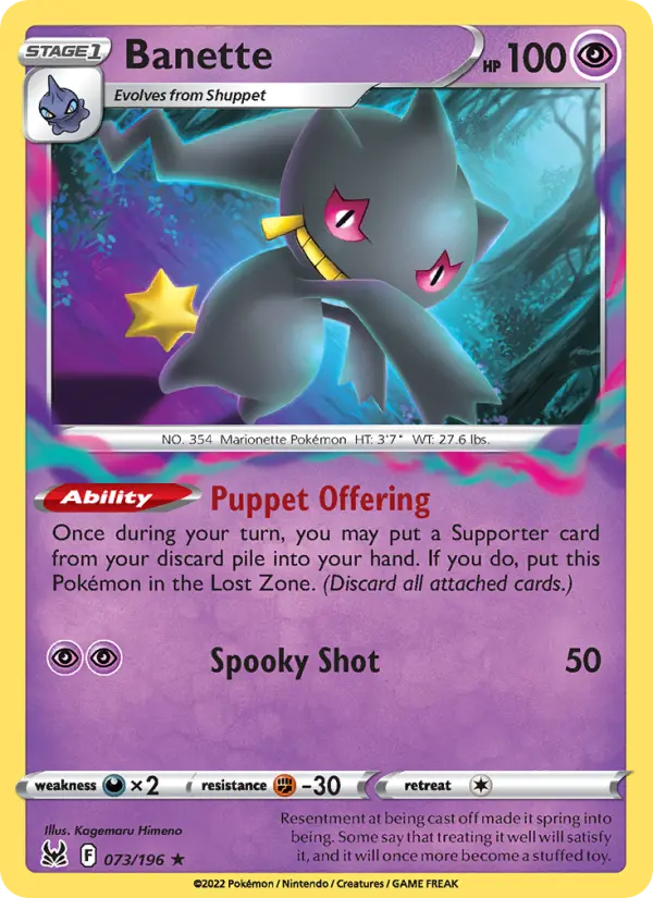 Banette Rare Pokemon card #073 from Lost Origin