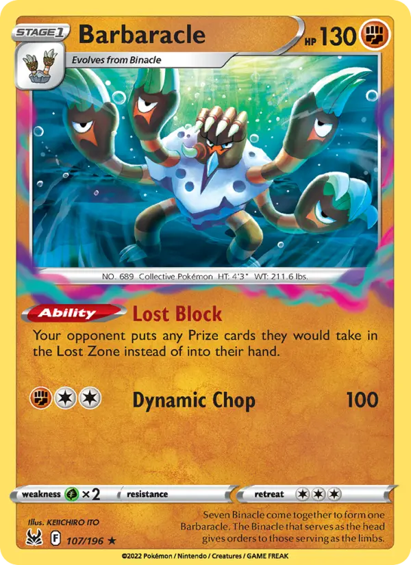 Barbaracle Holo Rare Pokemon card #107 from Lost Origin