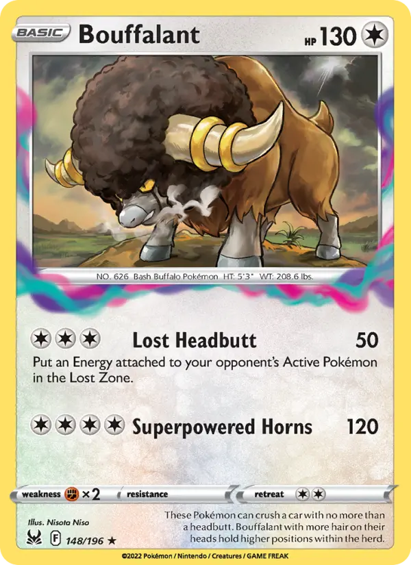 Bouffalant Rare Pokemon card #148 from Lost Origin