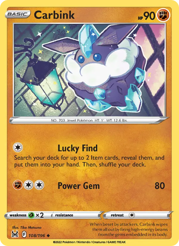 Carbink Uncommon Pokemon card #108 from Lost Origin