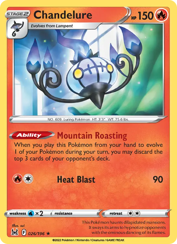 Chandelure Holo Rare Pokemon card #026 from Lost Origin