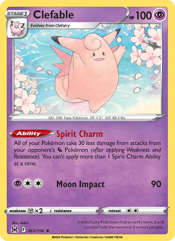 Clefable Rare Pokemon card #063 from Lost Origin