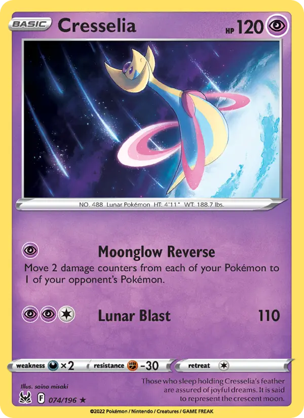 Cresselia Holo Rare Pokemon card #074 from Lost Origin