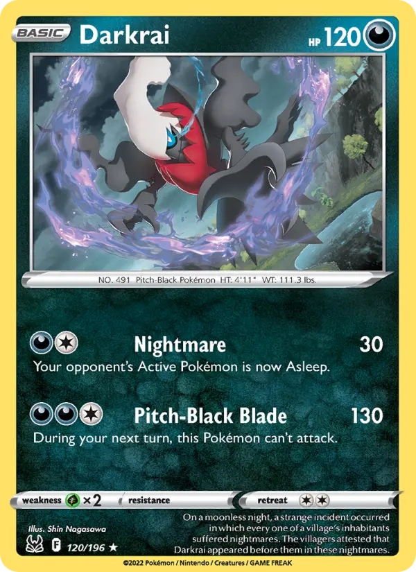 Darkrai Holo Rare Pokemon card #120 from Lost Origin