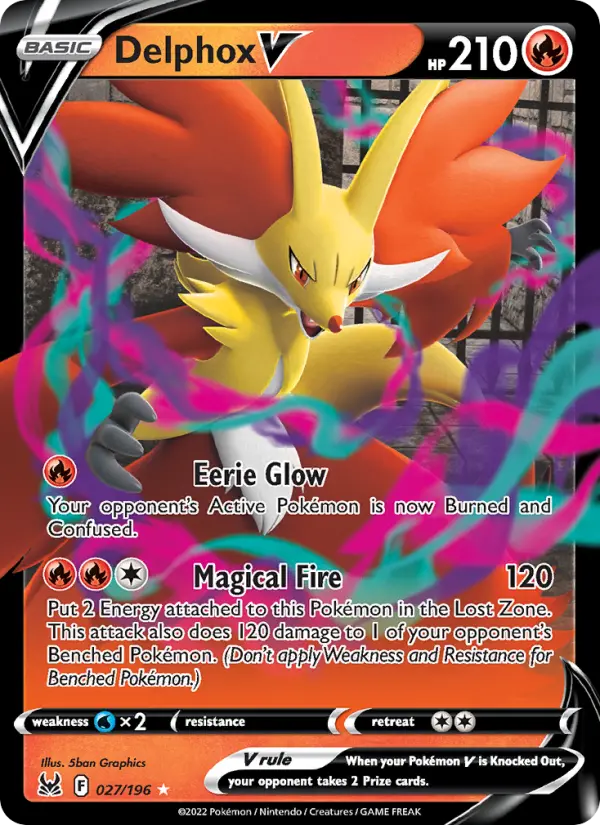 Delphox V Holo Rare V Pokemon card #027 from Lost Origin