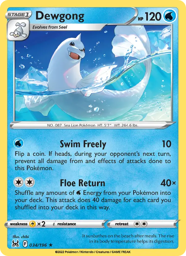 Dewgong Rare Pokemon card #034 from Lost Origin