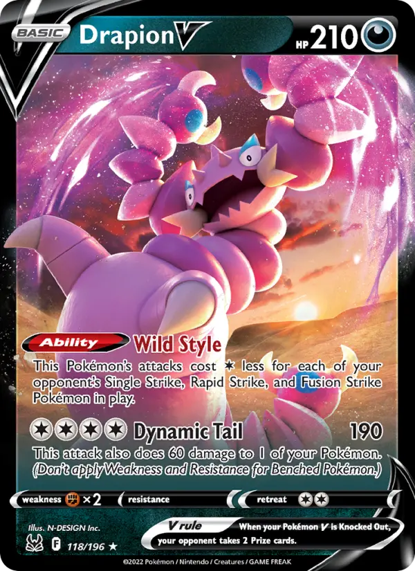 Drapion V Holo Rare V Pokemon card #118 from Lost Origin