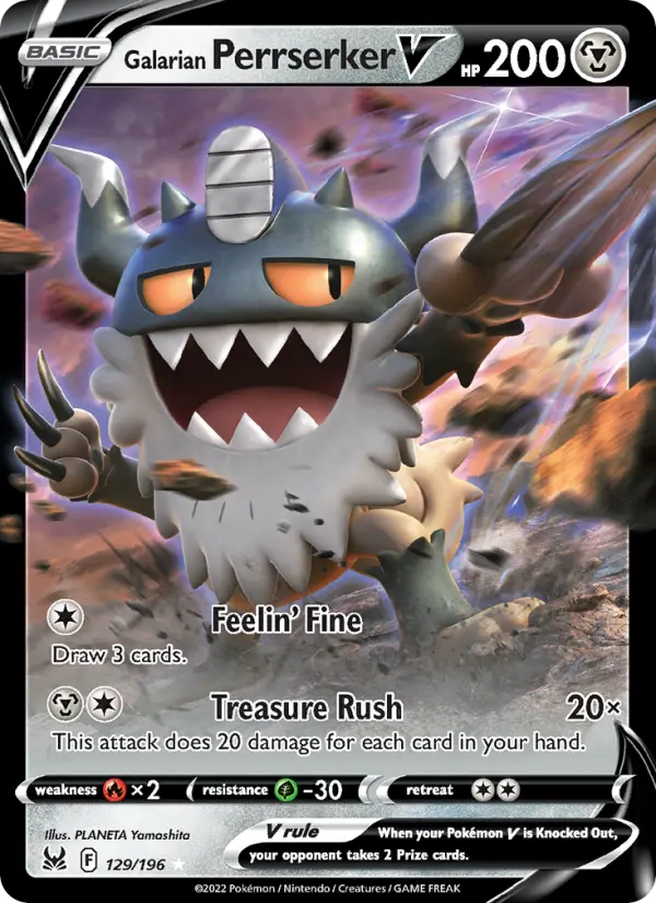 Galarian Perrserker V Holo Rare V Pokemon card #129 from Lost Origin