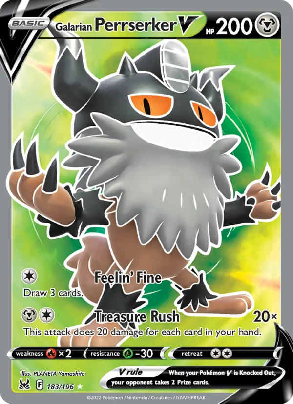 Galarian Perrserker V Ultra Rare Pokemon card #183 from Lost Origin