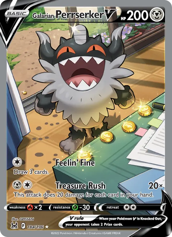 Galarian Perrserker V Ultra Rare Pokemon card #184 from Lost Origin