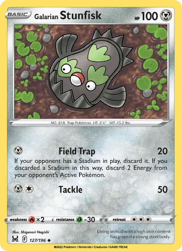 Galarian Stunfisk Uncommon Pokemon card #127 from Lost Origin
