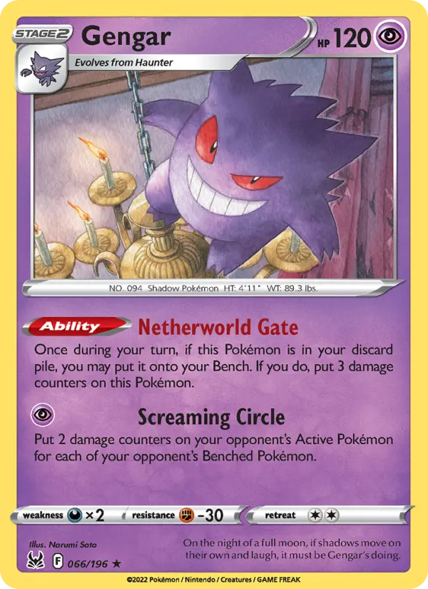 Gengar Holo Rare Pokemon card #066 from Lost Origin