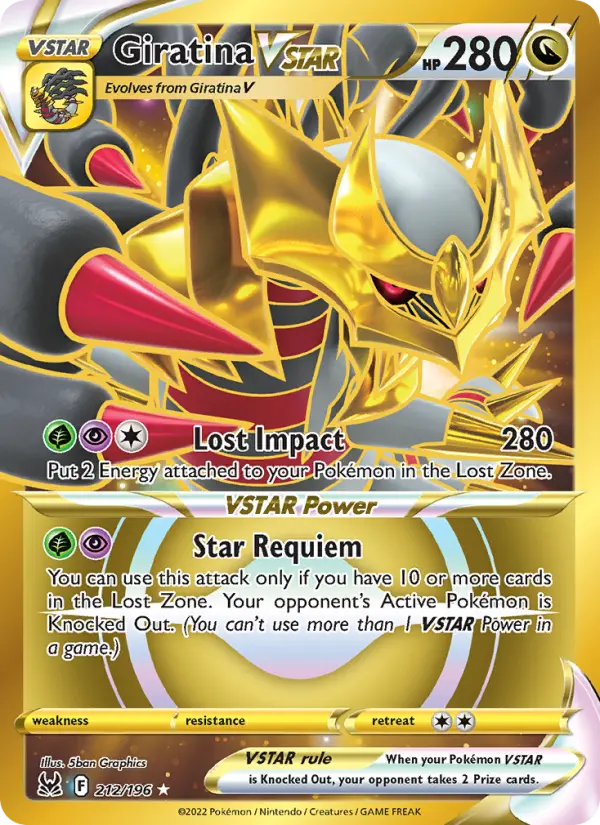 Giratina VSTAR Secret Rare Pokemon card #212 from Lost Origin