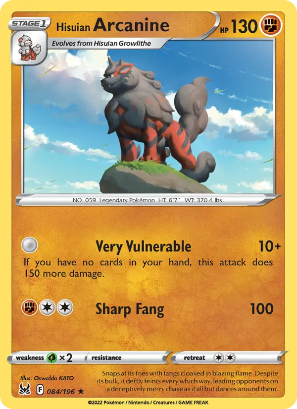 Hisuian Arcanine Holo Rare Pokemon card #084 from Lost Origin