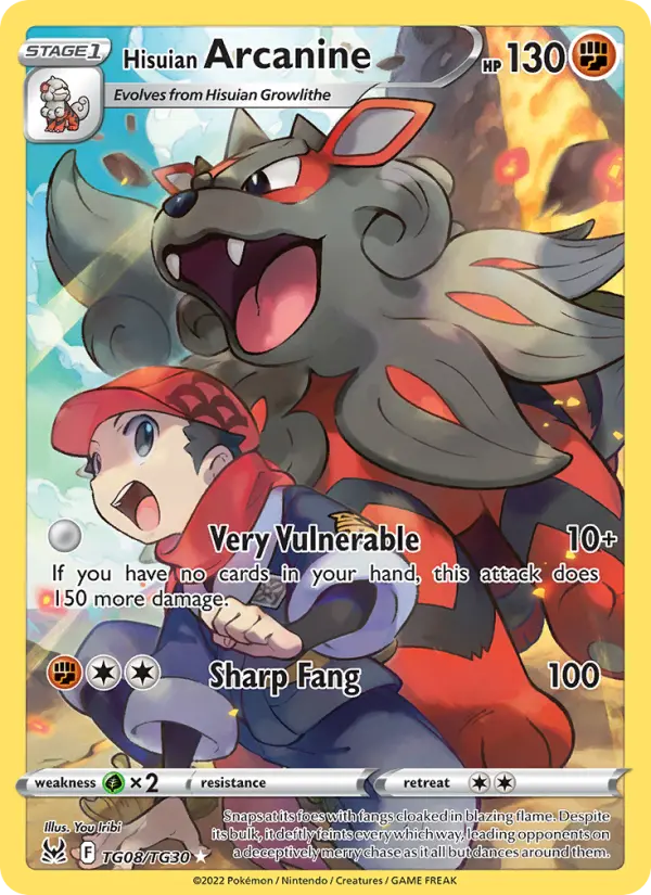 Hisuian Arcanine Rare Pokemon card #TG08 from Lost Origin