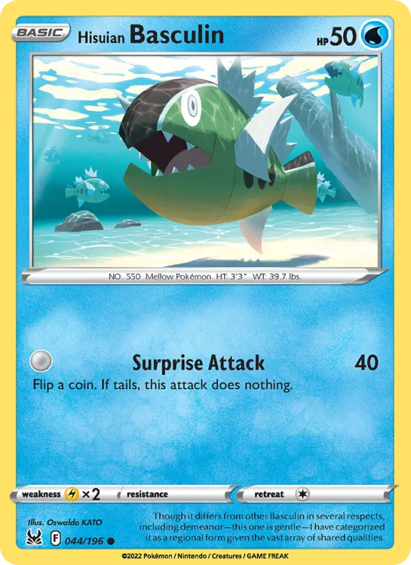 Hisuian Basculin Common Pokemon card #044 from Lost Origin