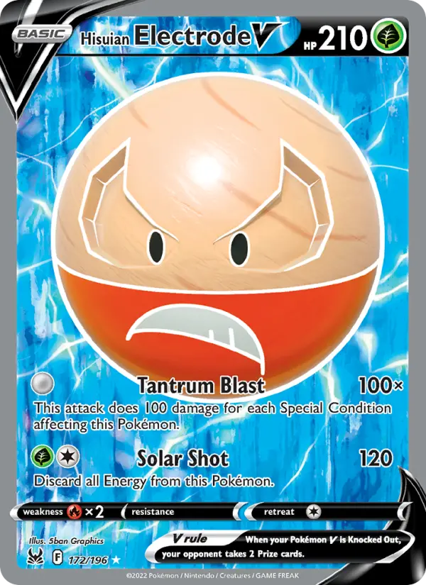 Hisuian Electrode V Ultra Rare Pokemon card #172 from Lost Origin