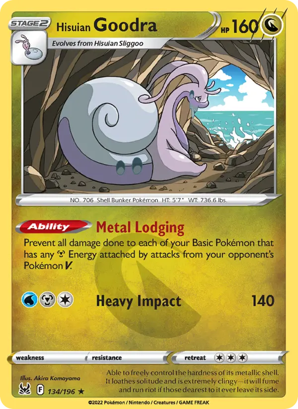 Hisuian Goodra Holo Rare Pokemon card #134 from Lost Origin