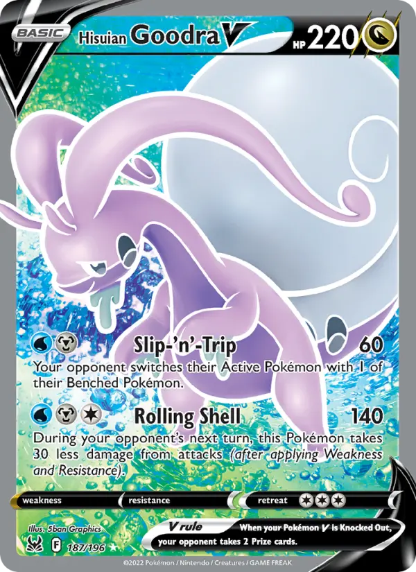 Hisuian Goodra V Ultra Rare Pokemon card #187 from Lost Origin
