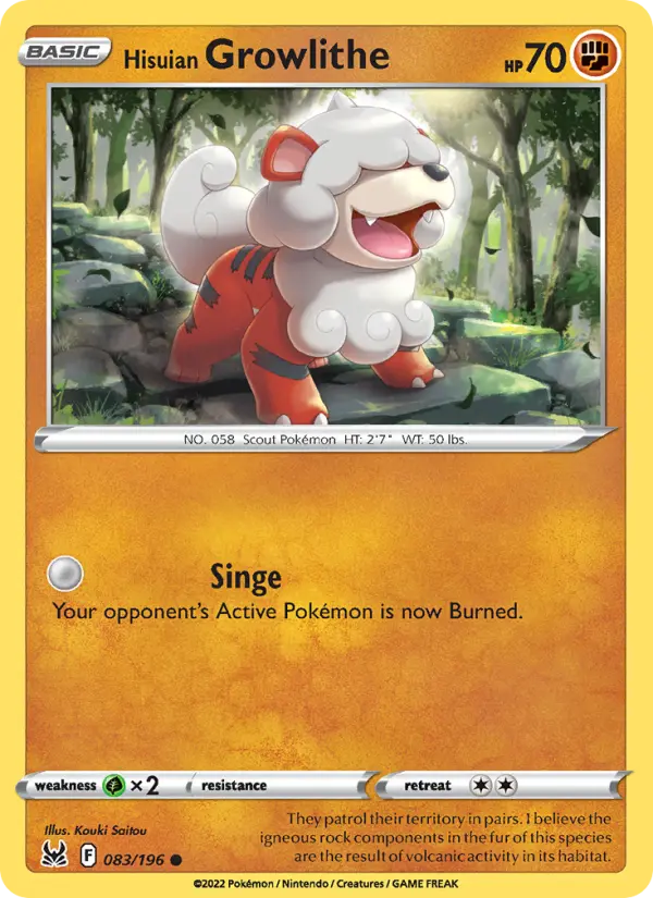 Hisuian Growlithe Common Pokemon card #083 from Lost Origin