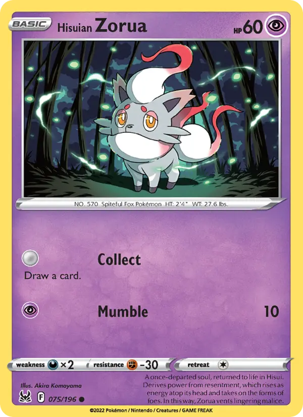 Hisuian Zorua Common Pokemon card #075 from Lost Origin