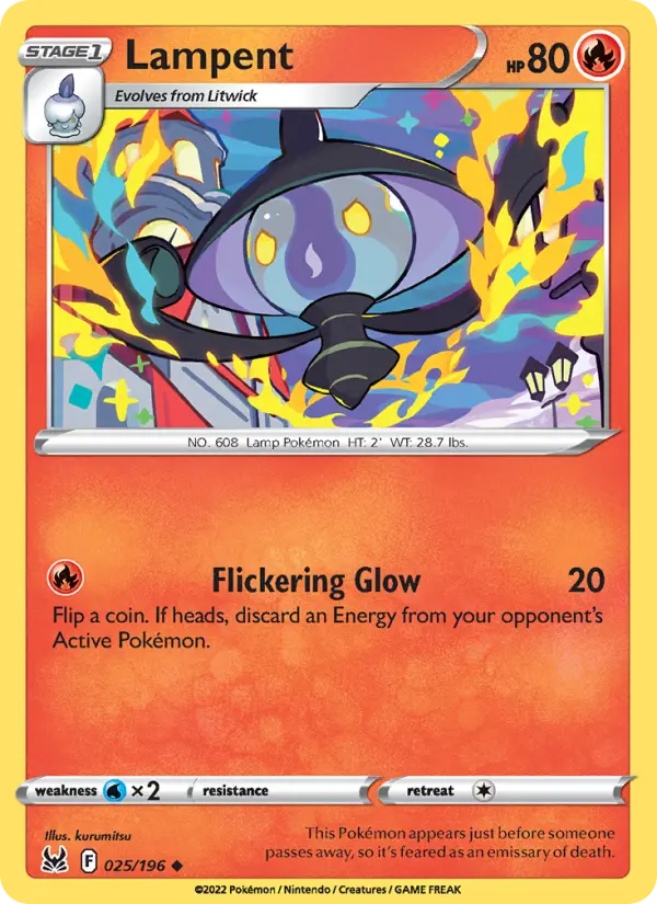 Lampent Uncommon Pokemon card #025 from Lost Origin