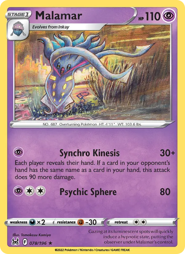 Malamar Rare Pokemon card #078 from Lost Origin