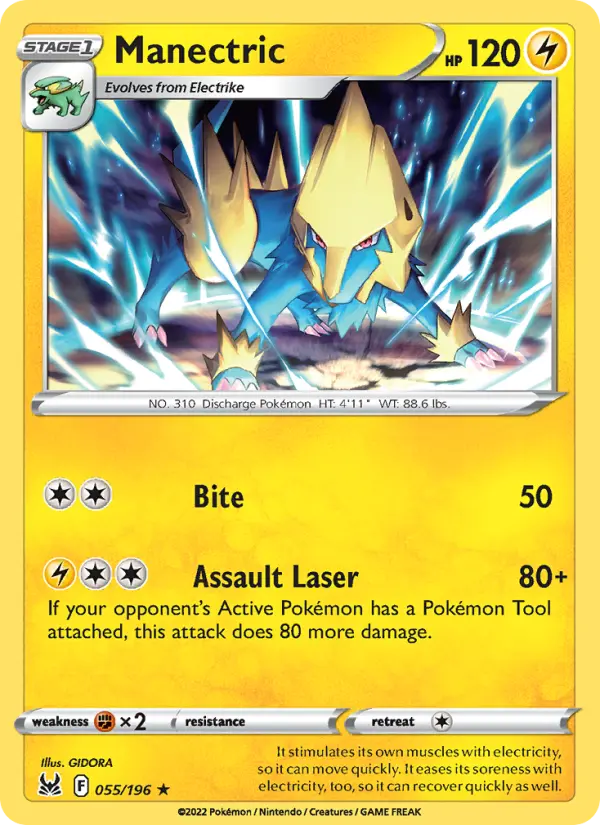 Manectric Rare Pokemon card #055 from Lost Origin