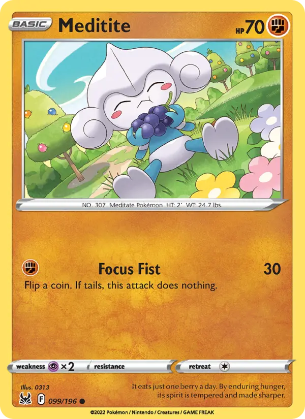 Meditite Common Pokemon card #099 from Lost Origin