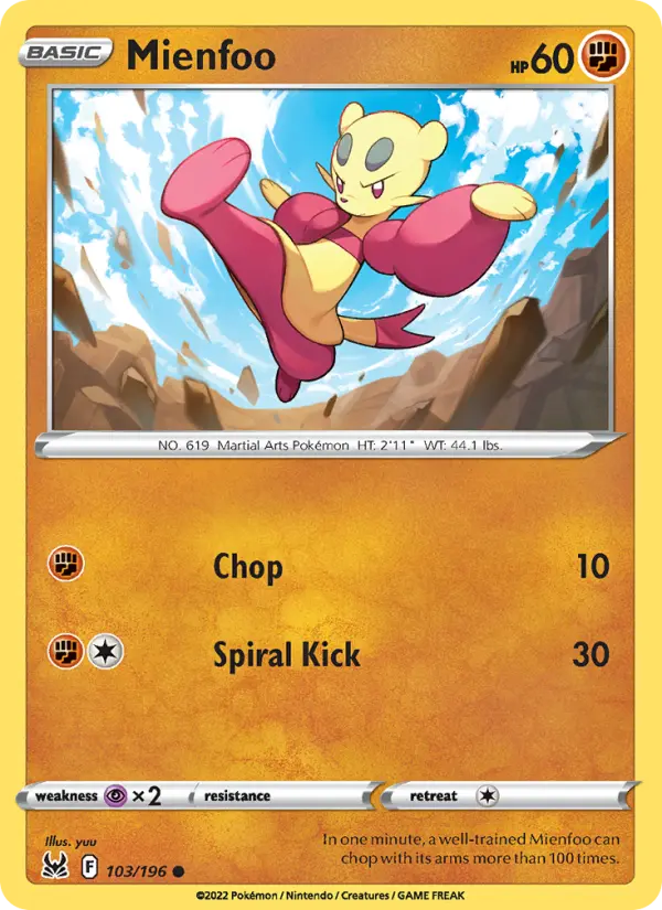 Mienfoo Common Pokemon card #103 from Lost Origin