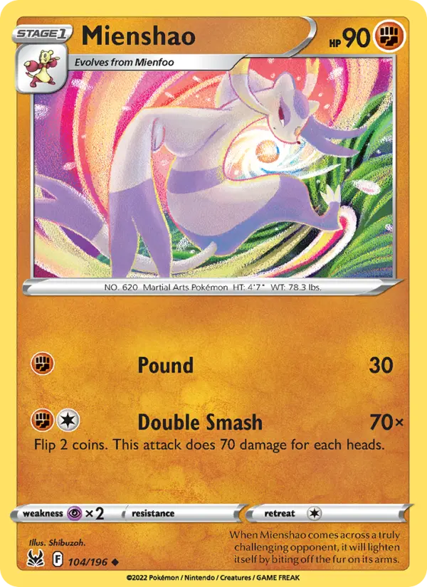 Mienshao Uncommon Pokemon card #104 from Lost Origin