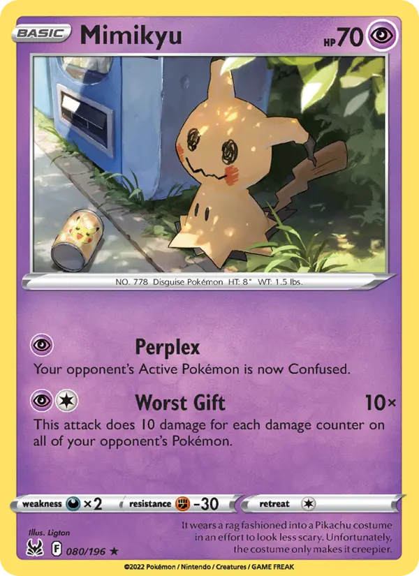 Mimikyu Rare Pokemon card #080 from Lost Origin