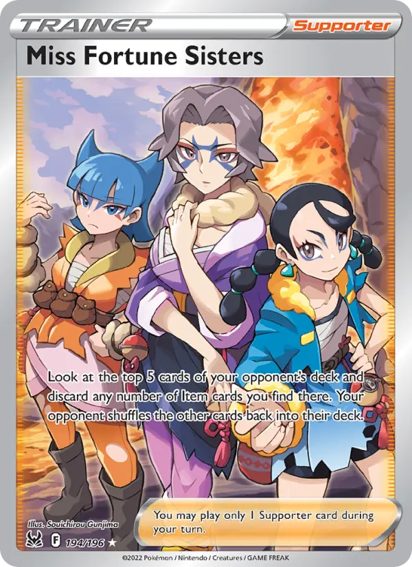 Miss Fortune Sisters Ultra Rare Pokemon card #194 from Lost Origin