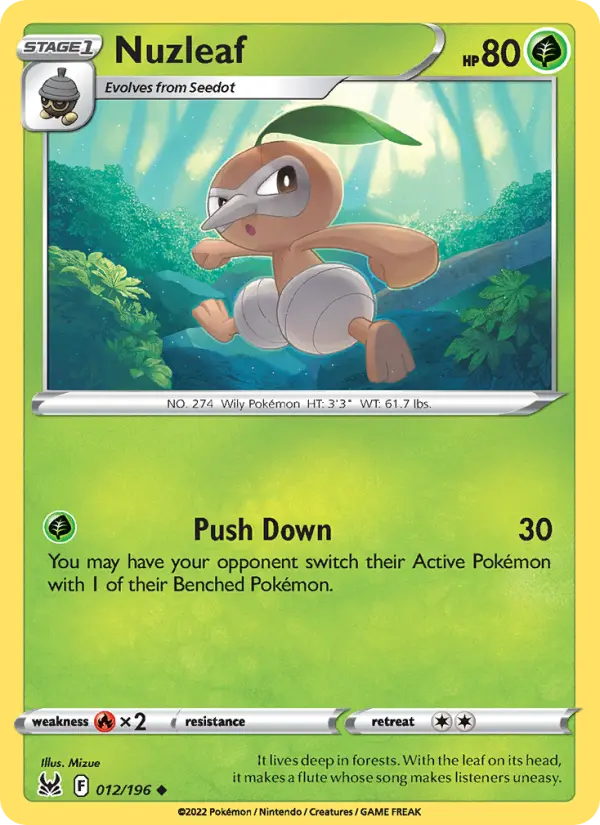 Nuzleaf Uncommon Pokemon card #012 from Lost Origin