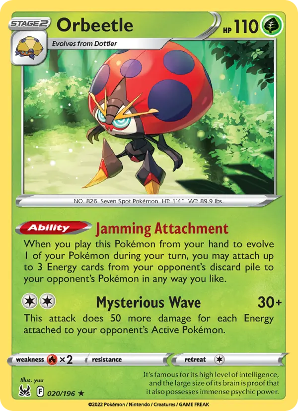 Orbeetle Holo Rare Pokemon card #020 from Lost Origin
