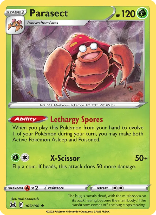 Parasect Rare Pokemon card #005 from Lost Origin