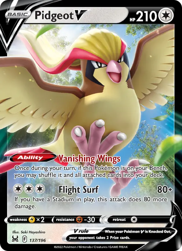 Pidgeot V Holo Rare V Pokemon card #137 from Lost Origin