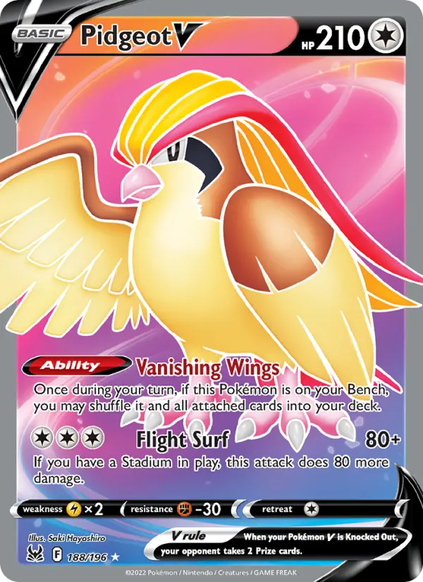 Pidgeot V Ultra Rare Pokemon card #188 from Lost Origin