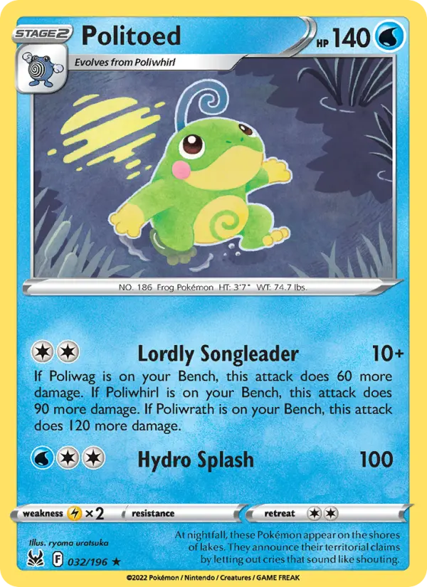Politoed Rare Pokemon card #032 from Lost Origin