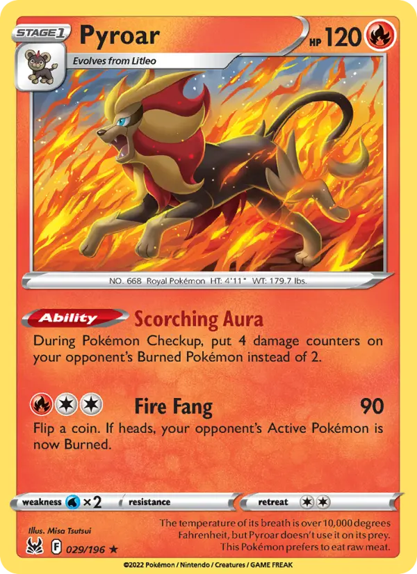 Pyroar Holo Rare Pokemon card #029 from Lost Origin
