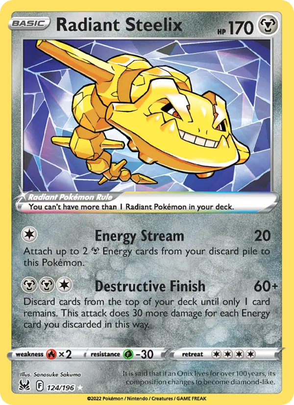 Radiant Steelix Radiant Rare Pokemon card #124 from Lost Origin