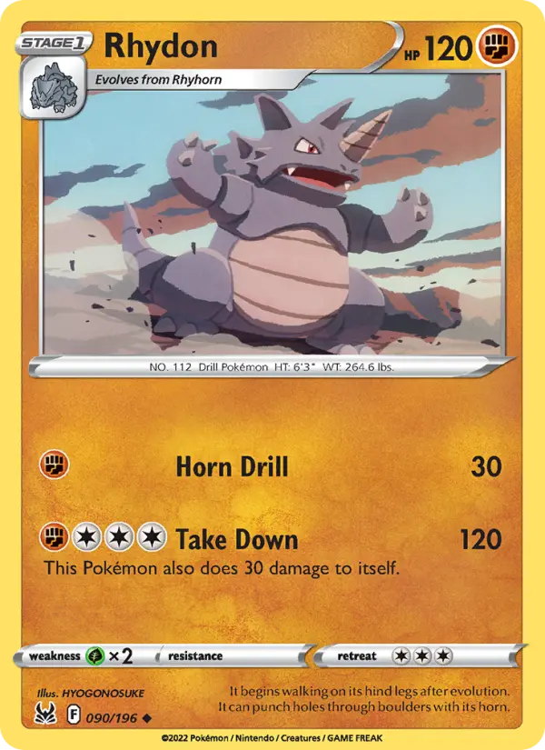 Rhydon Uncommon Pokemon card #090 from Lost Origin