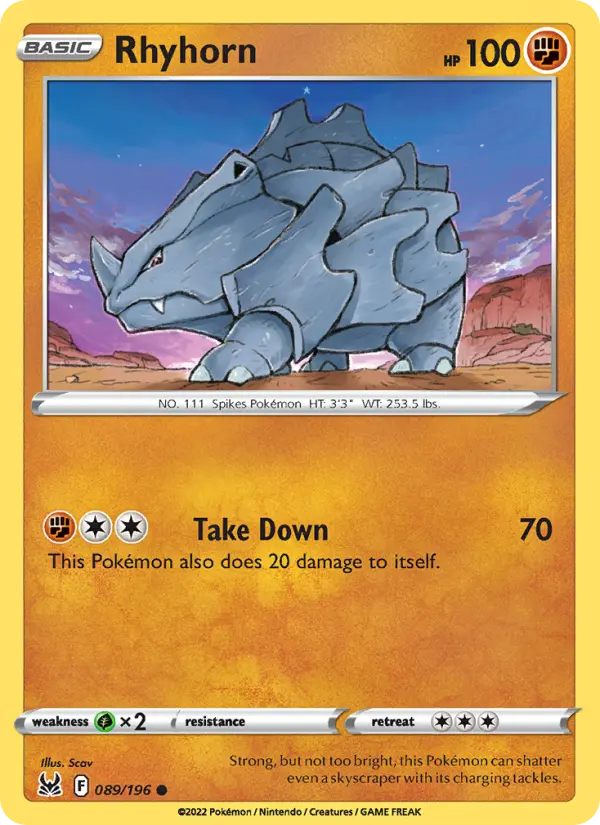 Rhyhorn Common Pokemon card #089 from Lost Origin