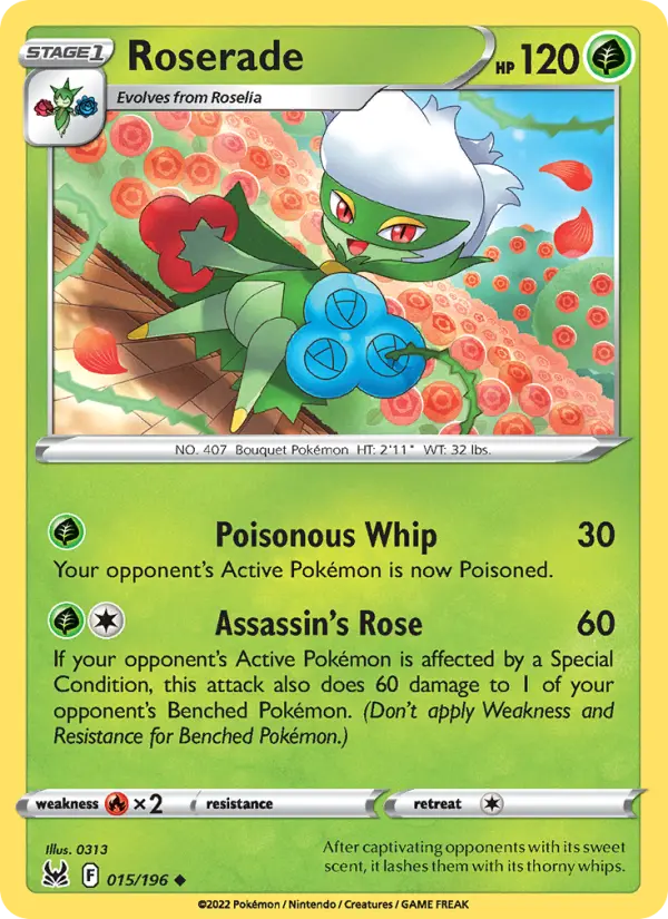 Roserade Uncommon Pokemon card #015 from Lost Origin