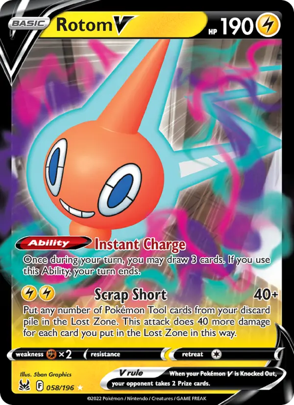 Rotom V Holo Rare VMAX Pokemon card #058 from Lost Origin